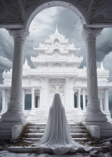 white temple,temple fade,hall of the fallen,temples,marble palace,hall of supreme harmony,mortuary temple,vipassana,world digital painting,buddhist hell,stone palace,ghost castle,temple,place of pilgrimage,kingdom,fantasy picture,forbidden palace,spiritual environment,shrine,buddhist temple,Illustration,Abstract Fantasy,Abstract Fantasy 07