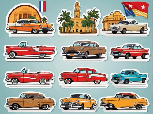 retro 1950's clip art,cuba havana,hindustan ambassador,trabant,cuba background,havana,icon set,vintage cars,havana cuba,austin a30,renault 4cv,morris minor 1000,fiat 600,american classic cars,austin a40 farina,renault 4,classic cars,cuba,austin a40 devon,casablanca,Unique,Design,Sticker