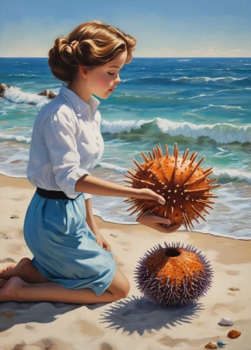 sea urchins,sea-urchin,sea urchin,coconuts on the beach,seaside daisy,holding a coconut,sea beach-marigold,pinecone,urchin,painting technique,pine cones,coconut shells,beachcombing,to collect chestnuts,pinecones,flower painting,pine cone,little girl in wind,hula,luau,Art,Classical Oil Painting,Classical Oil Painting 01