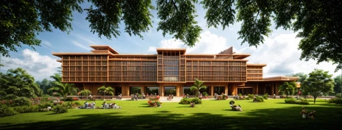 eco hotel,universiti malaysia sabah,3d rendering,school design,wooden construction,wooden facade,eco-construction,new city hall,new building,asian architecture,shenzhen vocational college,timber house,chinese architecture,build by mirza golam pir,kampot,golf hotel,render,dragon palace hotel,solar cell base,archidaily,Architecture,Campus Building,Southeast Asian Tradition,Balinese Style