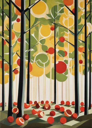cartoon forest,apple trees,tree grove,autumn forest,frutti di bosco,deciduous forest,fruit fields,autumn trees,forest landscape,birch forest,chestnut forest,forest fruit,autumn round,fruit pattern,apple orchard,red apples,forest background,apples,pine forest,apple mountain,Art,Artistic Painting,Artistic Painting 44