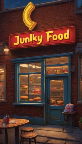 fast food junky,fast food restaurant,junk,cartoon video game background,retro diner,a restaurant,new york restaurant,junk food,restaurants,junkyard,diner,neon sign,fine dining restaurant,chinese restaurant,bakery,food icons,johnny jump up,colored pencil background,food truck,food hut,Illustration,Realistic Fantasy,Realistic Fantasy 27