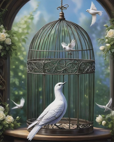 bird cage,birdcage,dove of peace,doves of peace,white bird,cage bird,bird kingdom,bird painting,bird bird kingdom,songbirds,decoration bird,white dove,bird frame,peace dove,ornithology,an ornamental bird,white pigeon,ornamental bird,paridae,aviary,Conceptual Art,Fantasy,Fantasy 30