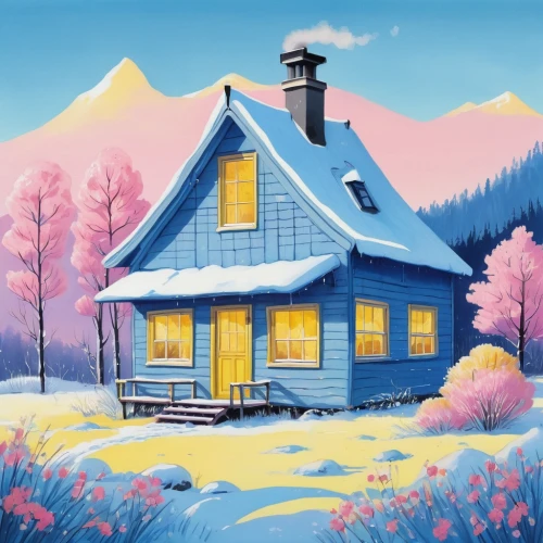 winter house,cottage,summer cottage,snow house,little house,home landscape,lonely house,country cottage,house painting,house in mountains,houses clipart,small house,mountain hut,house in the forest,log cabin,house in the mountains,sugar house,the cabin in the mountains,snow scene,winter landscape,Illustration,American Style,American Style 03