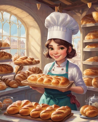 bakery,girl with bread-and-butter,freshly baked buns,sufganiyah,kolach,bakery products,pandesal,donut illustration,pastry chef,pastry shop,pastries,little bread,challah,girl in the kitchen,pâtisserie,fresh bread,madeleine,breads,choux pastry,bagels,Illustration,Abstract Fantasy,Abstract Fantasy 11