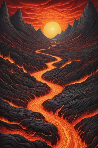 lava,lava river,lava plain,scorched earth,volcanic field,volcanic landscape,lava flow,volcanic,magma,volcanism,volcano,lava cave,fire background,lake of fire,fire mountain,door to hell,fire planet,volcanos,inferno,molten,Illustration,Realistic Fantasy,Realistic Fantasy 41