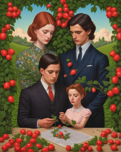 mulberry family,acerola family,rowanberries,buffaloberries,rowanberry,elder berries,rowan berries,barberry family,red apples,red berries,jewish cherries,bunches of rowan,cherries,red mulberry,buckthorn family,wild strawberries,ivy family,red raspberries,sweet cherries,rose family,Illustration,Retro,Retro 16