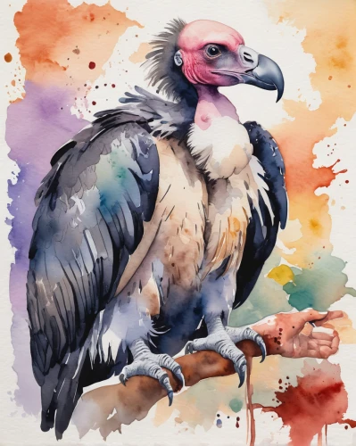 watercolor bird,eagle illustration,bird painting,bearded vulture,vulture,griffon vulture,california condor,perico,king vulture,eagle drawing,bird illustration,egyptian vulture,vulture african,guacamaya,falconiformes,hornbill,falco peregrinus,caique,wool head vulture,andean condor,Illustration,Paper based,Paper Based 25