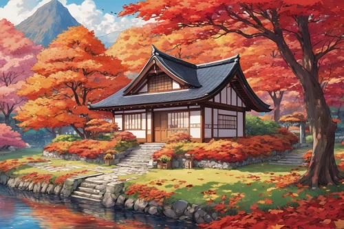 autumn background,autumn landscape,autumn scenery,autumn in japan,fall landscape,autumn camper,autumn theme,ginkaku-ji,autumn idyll,japan landscape,japanese shrine,home landscape,tsukemono,in the autumn,lonely house,house with lake,landscape background,autumn mountains,japanese sakura background,golden pavilion,Illustration,Japanese style,Japanese Style 04