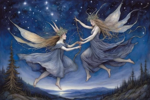 fairies aloft,fairies,faery,faerie,vintage fairies,angel's trumpets,angel trumpets,celestial bodies,angels,star winds,elves flight,angel lanterns,wood angels,angels of the apocalypse,christmas angels,constellation swan,the night of kupala,angel and devil,fairytales,druids,Illustration,Realistic Fantasy,Realistic Fantasy 14