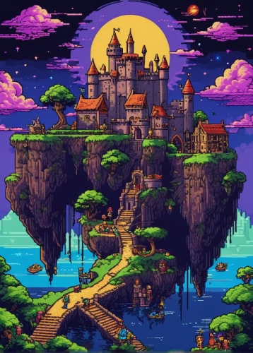 knight's castle,water castle,cartoon video game background,fairy tale castle,fantasy city,mushroom island,pixel art,peninsula,fairytale castle,atlantis,fantasy world,flying island,bird kingdom,meteora,castle,castle of the corvin,3d fantasy,citadel,monkey island,medieval castle,Unique,Pixel,Pixel 04