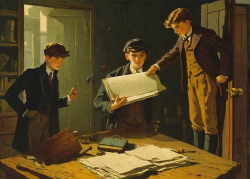 children studying,school children,tutoring,tutor,parcel post,children drawing,children learning,consulting room,mail clerk,examining,reading magnifying glass,child writing on board,assistant,parcel service,newspaper delivery,readers,postmasters,wright brothers,home schooling,students,Art,Classical Oil Painting,Classical Oil Painting 14