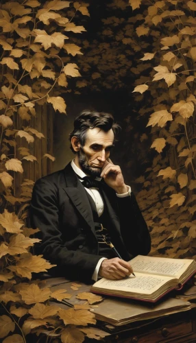 abraham lincoln,pipe smoking,man with a computer,reading magnifying glass,persian poet,antique background,a letter,portrait background,sepia,paper art,vintage background,casement,vintage wallpaper,conceptual photography,correspondence courses,cigar,wood background,abe,cardboard background,confer,Illustration,Realistic Fantasy,Realistic Fantasy 09