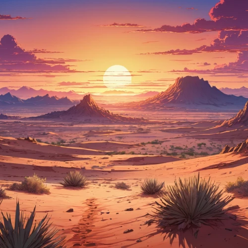 desert desert landscape,desert landscape,desert background,desert,the desert,capture desert,flowerful desert,arid landscape,dune landscape,desert planet,mesquite flats,stone desert,desert plants,landscape background,mojave,arid land,arizona,argentina desert,mountain sunrise,sahara desert,Illustration,Japanese style,Japanese Style 03