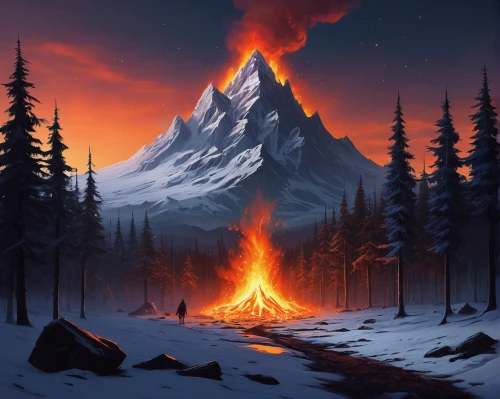 fire mountain,fire in the mountains,campfire,fire background,volcano,forest fire,campfires,stratovolcano,volcanic,volcanos,burned mount,thermokarst,forest fires,volcanism,wildfire,burning earth,volcanic eruption,the volcano,scorched earth,the spirit of the mountains,Conceptual Art,Sci-Fi,Sci-Fi 12