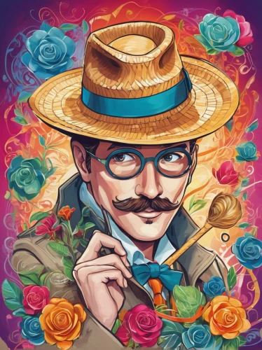 mexican petunia,sanji,rose png,sombrero,sombrero mist,fedora,straw hat,portrait background,el salvador dali,groucho marx,hatter,straw hats,custom portrait,magician,petunias,garden petunia,lupin,game illustration,inspector,alibaba,Illustration,Abstract Fantasy,Abstract Fantasy 13