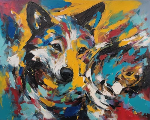 two wolves,husky,laika,color dogs,huskies,animal portrait,two dogs,corgi,pet portrait,wolves,welsh cardigan corgi,gsd,dog drawing,corgis,coyote,bull and terrier,podenco canario,siberian husky,boston terrier,shiba inu,Conceptual Art,Oil color,Oil Color 20