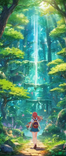 forest of dreams,studio ghibli,fairy world,fairy forest,magical adventure,forest,forest background,dream world,wander,in the forest,forest walk,the forest,background screen,llenn,children's background,cartoon video game background,the pillar of light,finding,journey,exploration,Illustration,Japanese style,Japanese Style 03