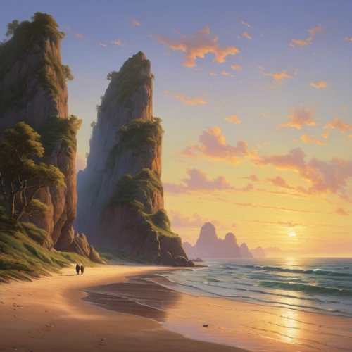 beach landscape,coastal landscape,fantasy landscape,beach scenery,mountain beach,an island far away landscape,sunrise beach,landscape background,cliffs ocean,dune landscape,dream beach,sea landscape,sand coast,cliff beach,seascape,coast sunset,sunset beach,world digital painting,beautiful beaches,landscape with sea,Art,Classical Oil Painting,Classical Oil Painting 10