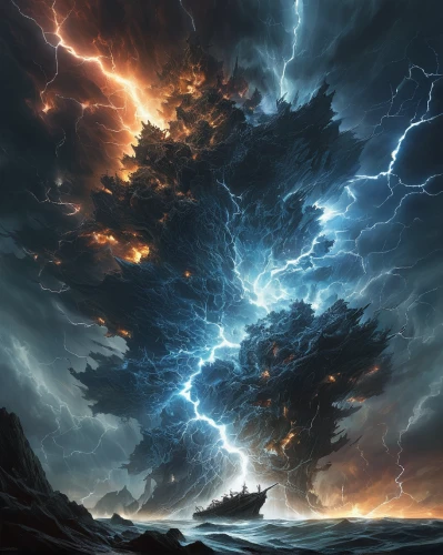 sea storm,lightning storm,thunderclouds,thunderstorm,nature's wrath,thunderheads,storm,storm clouds,thunderhead,maelstrom,force of nature,strom,thundercloud,a thunderstorm cell,tidal wave,stormy sea,lightning,stormy clouds,lightning strike,the storm of the invasion,Conceptual Art,Fantasy,Fantasy 12