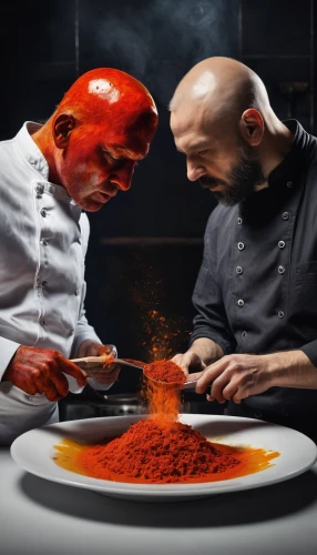 chef,red cooking,men chef,pappa al pomodoro,culinary art,pepper and salt,smoked paprika,paprika powder,gastronomy,tomato sauce,tomato paste,cooking book cover,chefs,amatriciana sauce,paprika,sicilian cuisine,cooking salt,sousvide,'nduja,chef's uniform,Illustration,Abstract Fantasy,Abstract Fantasy 18