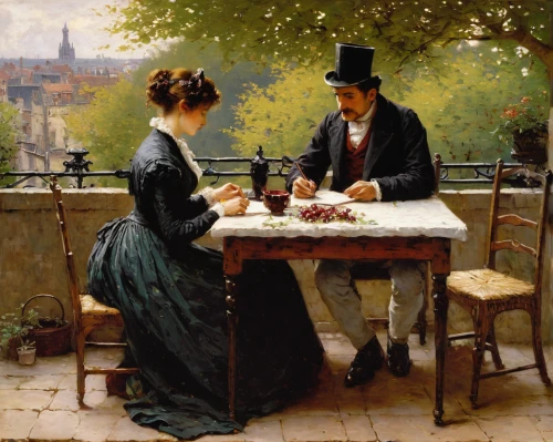 courtship,young couple,romantic scene,bougereau,romantic portrait,conversation,parisian coffee,engagement,chess game,serenade,apéritif,romantic meeting,partiture,bistrot,man and wife,as a couple,italian painter,romantic dinner,aperitif,paris cafe,Art,Classical Oil Painting,Classical Oil Painting 32