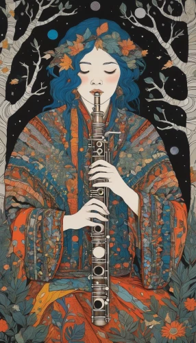 the flute,bamboo flute,flute,shakuhachi,trumpet climber,wind instrument,traditional japanese musical instruments,woodwind instrument,japanese art,clarinetist,block flute,oboist,wind instruments,trumpet-trumpet,saxophone,drawing trumpet,oboe,musician,instrument music,harp player,Illustration,Japanese style,Japanese Style 16