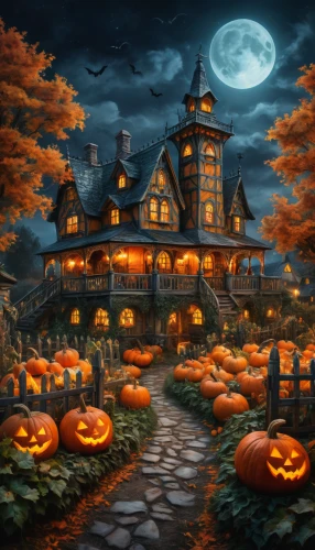 halloween background,halloween scene,witch's house,halloween illustration,halloween and horror,halloween wallpaper,the haunted house,witch house,jack-o-lanterns,jack-o'-lanterns,jack o lantern,halloween poster,jack o'lantern,halloween travel trailer,halloween night,halloween pumpkin gifts,pumpkin autumn,haunted house,halloweenkuerbis,halloween,Photography,General,Fantasy