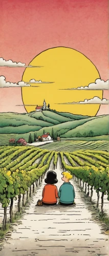 viticulture,vineyards,wine harvest,wine region,fruit fields,vineyard,southern wine route,cool woodblock images,mirepoix,napa,vintage illustration,winemaker,grape plantation,suitcase in field,castle vineyard,tuscan,provencal life,wine country,winery,high rhône valley,Illustration,Children,Children 05