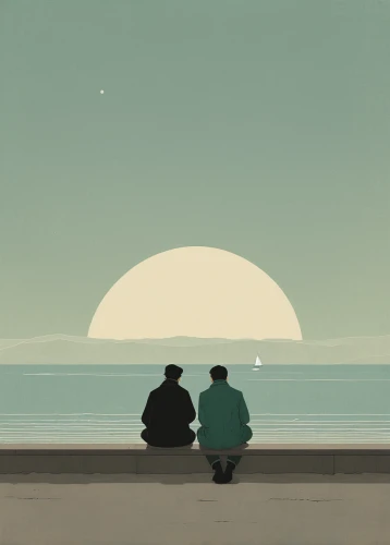vintage couple silhouette,couple silhouette,the horizon,evening atmosphere,the endless sea,man at the sea,exploration of the sea,sea night,by the sea,seaside,two people,old couple,the sea,man and boy,sea,submarine,tranquil,travelers,sea-shore,the people in the sea,Illustration,Japanese style,Japanese Style 08