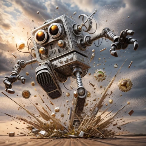 robot combat,bot,steel man,minibot,mecha,detonator,steampunk,destroy,robot,war machine,robotic,robot icon,scrap collector,cinema 4d,mechanical,tin,military robot,scrap metal,bot icon,robotics,Common,Common,Photography
