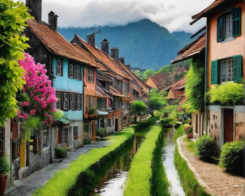 alsace,alpine village,colmar,franconian switzerland,thun,mountain village,half-timbered houses,switzerland,wooden houses,medieval town,south tyrol,row of houses,southeast switzerland,austria,france,eastern switzerland,switzerland chf,houses clipart,medieval street,escher village,Conceptual Art,Daily,Daily 10