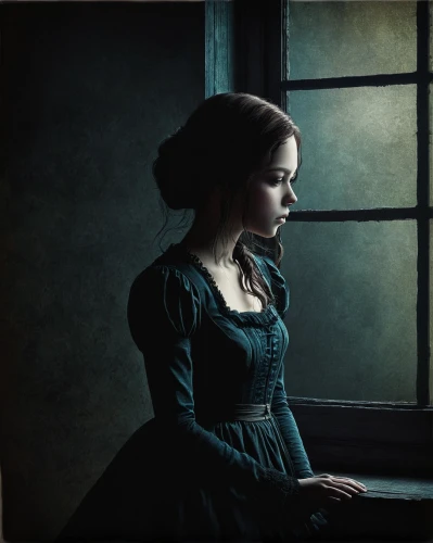 victorian lady,gothic portrait,mystical portrait of a girl,doll's house,gothic woman,girl in a historic way,victorian style,digital compositing,jane austen,the victorian era,photo manipulation,photomanipulation,photo painting,gothic dress,depressed woman,romantic portrait,dark portrait,woman silhouette,portrait of a girl,girl in a long,Illustration,Abstract Fantasy,Abstract Fantasy 02