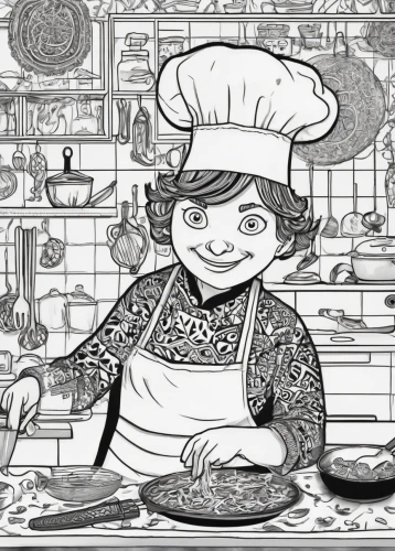 girl in the kitchen,cooking book cover,cookery,chef,food and cooking,dwarf cookin,cooking show,book illustration,cook,men chef,star kitchen,food line art,food preparation,girl with bread-and-butter,iranian cuisine,hand-drawn illustration,woman holding pie,confectioner,ceramic hob,za'atar,Illustration,Black and White,Black and White 11