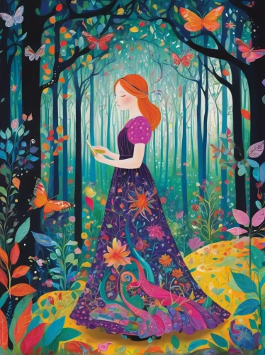 girl in the garden,ballerina in the woods,girl in flowers,girl in a long dress,girl with tree,girl picking flowers,cinderella,la violetta,fairy tale,children's fairy tale,forest of dreams,fairy forest,radha,girl with a dolphin,fairy peacock,girl in a wreath,fairy tale character,a fairy tale,a girl in a dress,enchanted forest,Illustration,Abstract Fantasy,Abstract Fantasy 08