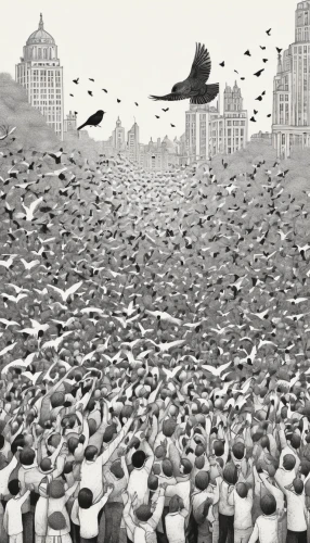 a flock of pigeons,city pigeons,flock of birds,pigeon flight,mumuration,seagulls flock,bird migration,seagulls,pigeons,flock,birds of chicago,flock home,school of fish,feral pigeons,the birds,pigeons piles,pigeon flying,migration,seagulls birds,swarm,Illustration,Black and White,Black and White 09