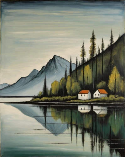 house with lake,sognefjord,fjords,home landscape,coastal landscape,boathouse,cottage,lake mcdonald,house by the water,fjord,rippon,painting technique,david bates,fisherman's house,nordland,lake view,khokhloma painting,carcross,summer cottage,panoramic landscape,Art,Artistic Painting,Artistic Painting 01