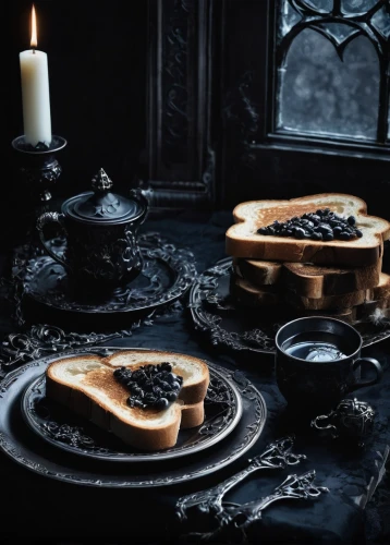 dark mood food,mystic light food photography,food styling,dark gothic mood,gothic style,still life photography,halloween coffee,food photography,tealight,black plates,teatime,black candle,dark cabinetry,arabic coffee,whitby goth weekend,gothic,crostata,dinnerware set,cup and saucer,chocolate tarts,Illustration,Realistic Fantasy,Realistic Fantasy 46