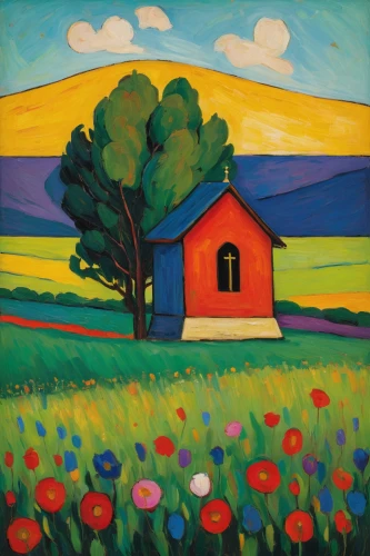 farm landscape,home landscape,rural landscape,gable field,meadow landscape,poppy fields,flowers field,cultivated field,carol colman,flower field,poppy field,church painting,landscape,field barn,farm background,field of flowers,summer meadow,motif,farm hut,red barn,Art,Artistic Painting,Artistic Painting 36