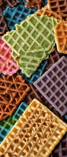 wafer cookies,wafers,colorful pasta,pastellfarben,dishcloth,chocolate wafers,pizzelle,parmesan wafers,pastelón,wafer,florentine biscuit,brigadeiros,waffles,moroccan paper,waffle hearts,passatelli,honeycomb grid,lattice,woven fabric,kimono fabric,Conceptual Art,Fantasy,Fantasy 16