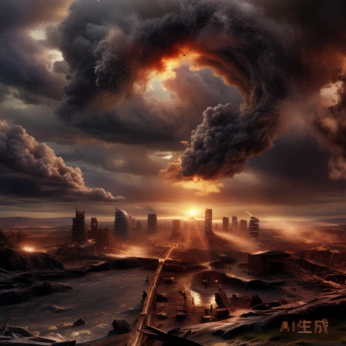 apocalyptic,doomsday,nuclear explosion,end of the world,post-apocalyptic landscape,the end of the world,firmament,aurora-falter,pollux,armageddon,exoplanet,caldera,meteor,scorched earth,environmental destruction,burning earth,alien planet,flayer music,apocalypse,nuclear bomb
