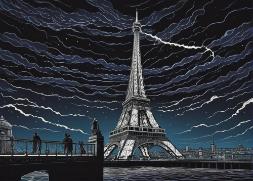 eiffel tower,eiffel,paris,the eiffel tower,paris clip art,universal exhibition of paris,eiffel tower french,thunderstorm,trocadero,eiffel tower under construction,french digital background,travel poster,david bates,eifel,electric tower,storm,stormy,cool woodblock images,the pollution,the storm of the invasion,Illustration,Black and White,Black and White 18