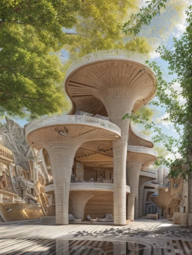 mushroom landscape,futuristic architecture,3d rendering,sky space concept,amphitheater,futuristic landscape,render,mushroom island,eco-construction,school design,concept art,eco hotel,outdoor structure,caravanserai,genesis land in jerusalem,pergola,build by mirza golam pir,kirrarchitecture,3d rendered,qasr azraq,Common,Common,Natural