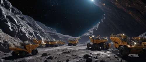 mining,mining facility,moon base alpha-1,moon valley,moon rover,mining excavator,galilean moons,moon car,valley of the moon,asteroids,lunar landscape,excavators,mining site,moon vehicle,terraforming,asteroid,moonscape,convoy,miners,fleet and transportation,Photography,General,Natural