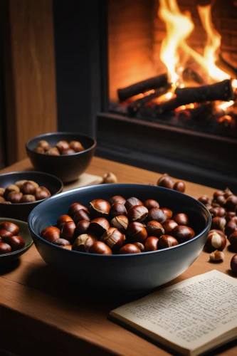 roasted chestnuts,bowl of chestnuts,sweet chestnuts,roasted chestnut,roasted almonds,fire bowl,copper cookware,chestnuts,roasted coffee beans,fireside,wild chestnuts,to collect chestnuts,dried cloves,caramelized peanuts,fireplaces,yule log,cholent,hygge,gas stove,cookware and bakeware,Illustration,Japanese style,Japanese Style 17