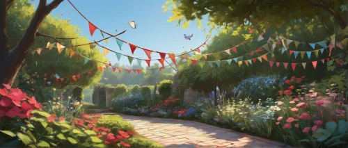 summer border,flower banners,colorful bunting,flower garden,pathway,spring garden,clove garden,tunnel of plants,blooming field,springtime background,towards the garden,climbing garden,garden party,flower painting,walkway,flower ribbon,summer evening,summer bloom,floral border,flower booth,Illustration,Black and White,Black and White 08
