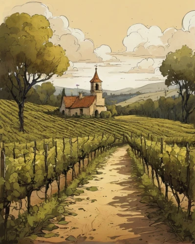 vineyards,vineyard,wine country,viticulture,sonoma,castle vineyard,napa valley,winery,wine region,watercolor wine,southern wine route,napa,grape plantation,grape vines,burgundy wine,winemaker,wine house,farm landscape,wine tasting,home landscape,Illustration,Children,Children 04