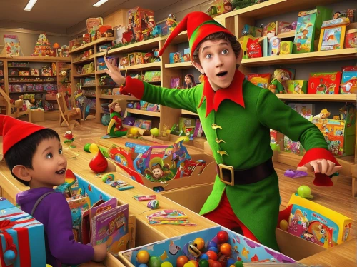 toy store,elves,elf on a shelf,elf,children's christmas,handing out christmas presents,baby elf,christmas shopping,christmas elf,christmas toys,holiday shopping,elves flight,an argument over toys,christmas movie,children's background,christmas packaging,christmas candy,christmas trailer,pre-christmas time,shopkeeper,Art,Classical Oil Painting,Classical Oil Painting 31