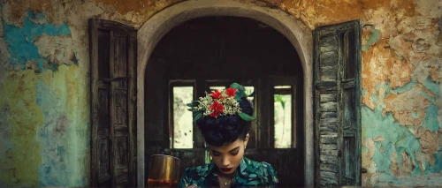 vintage floral,girl in a wreath,lost places,lost place,boho background,conceptual photography,lostplace,vintage woman,cuba background,antique background,derelict,girl in flowers,abandoned room,abandoned places,photomanipulation,wallflower,luxury decay,urbex,art photography,abandon,Photography,Documentary Photography,Documentary Photography 30
