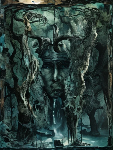 petrification,catacombs,ghost forest,megalith,necropolis,neptune fountain,mirror of souls,elven forest,stone fountain,fountain of neptune,shamanism,haunted forest,horn of amaltheia,primitive man,the grave in the earth,poseidon god face,sepulchre,end-of-admoria,neo-stone age,totem